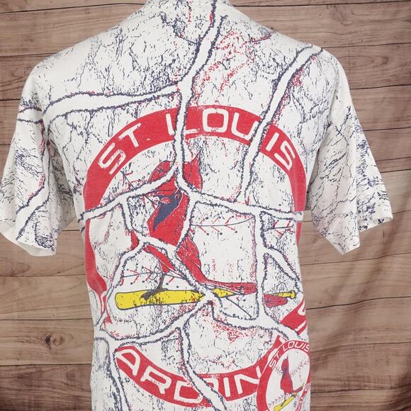 Vintage St Louis Cardinals Shirt XL Baseball AOP Made USA 90s All Over Print - Picture 8 of 11